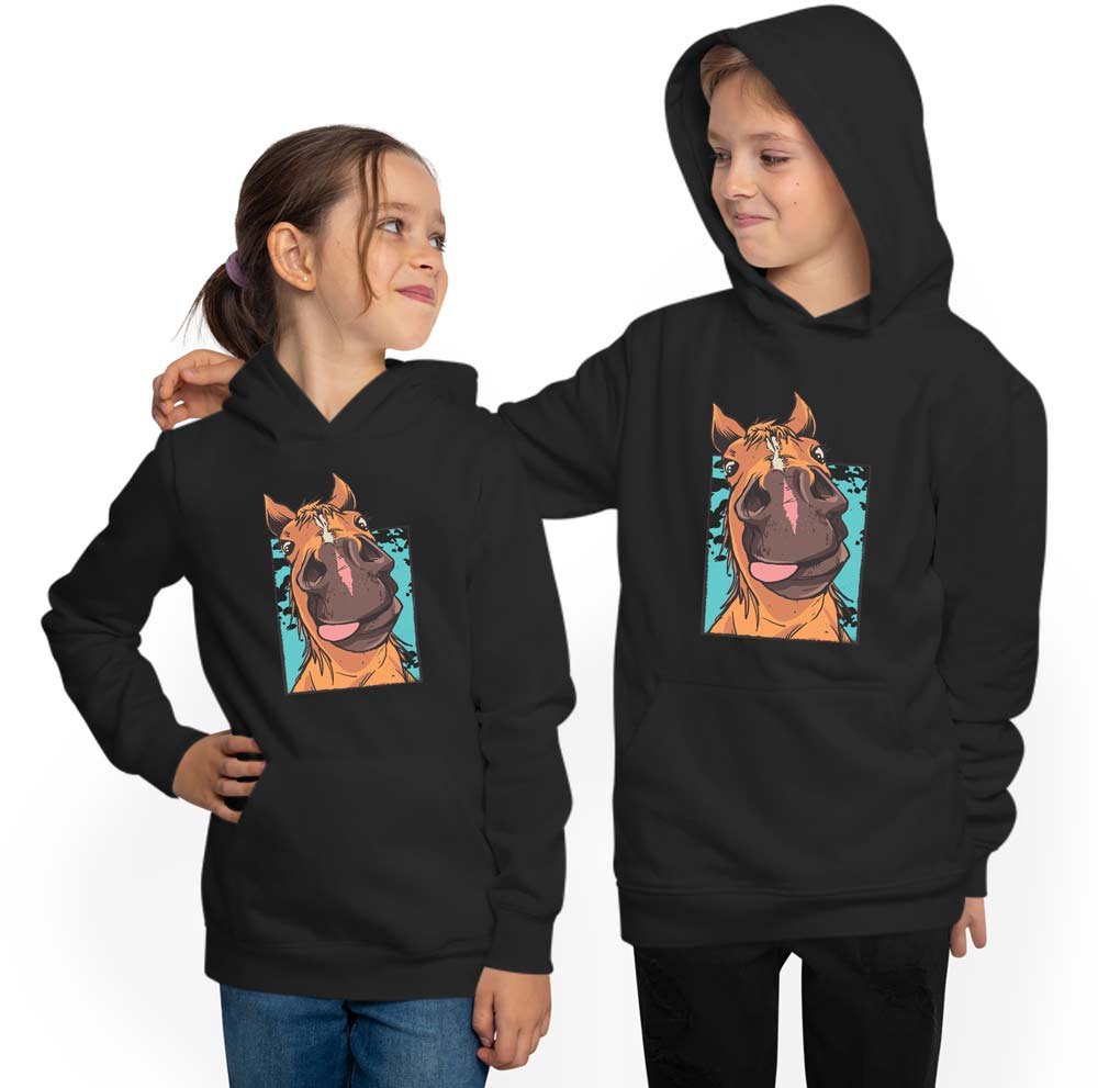 Hoodie Kids Hooded Sweater - funny horse head with tongue i153
